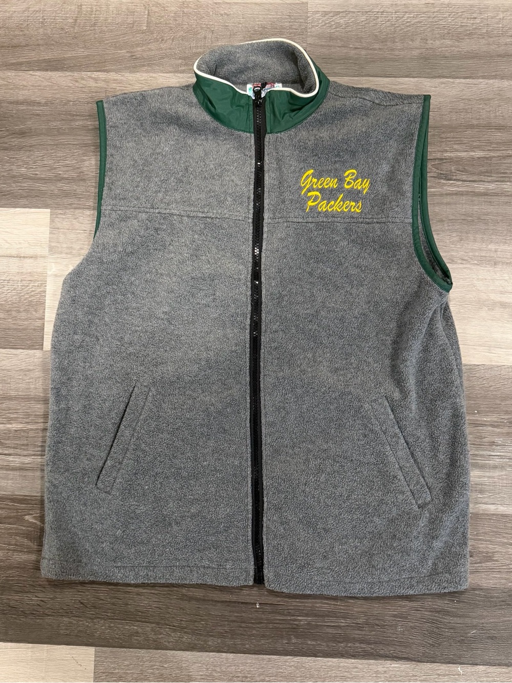 NFL Kids Touchdown Club Green Bay Packers Gray Full Zip Fleece Vest VTG Size L